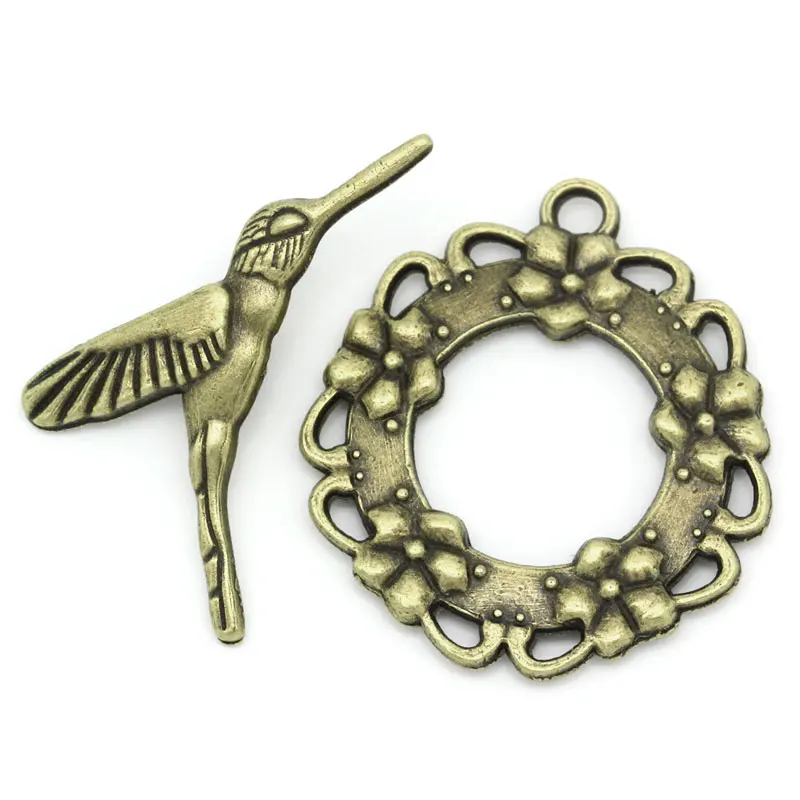 DoreenBeads metaliczny cynk alloy przetyczka klamry Bird Antique Bronze Flower28mm x26mm (1 1/8 "x1") 29mm x 18mm (1 1/8 "x6/8"), 3 zestawy