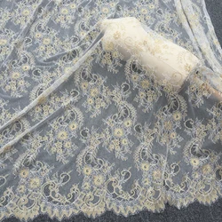 3Meter Latest Gorgeous Gold&White Corded Eyelash Lace Fabric Wedding French Chantilly Lace Fabric wedding/ evening dress/stage