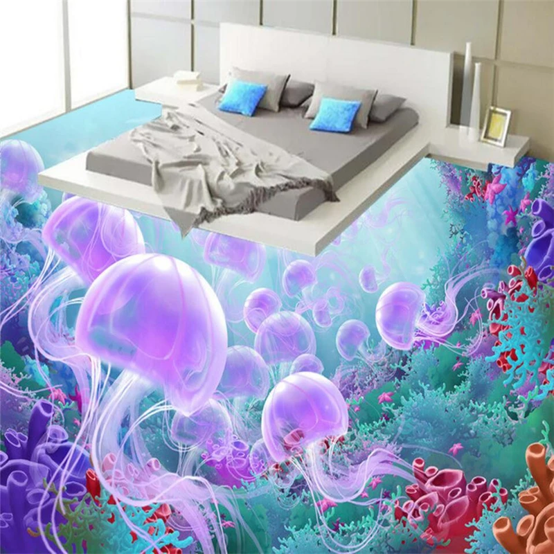 

wellyu Ocean World Jellyfish 3D flooring custom large mural pvc waterproof thickening wear 3d floor paste papel de parede