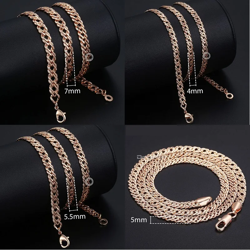 Men Womens Necklace Venitian Link 585 Rose Gold Color 50cm 60cm Chain Necklaces for Women Davieslee Fashion Jewelry Gift LGN453