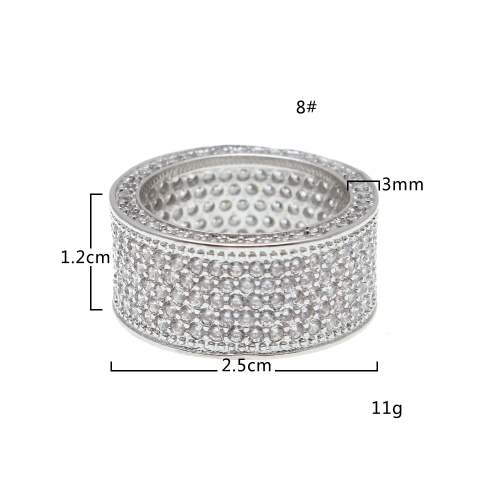 THE BLING KING 12mm Luxury Crystal Micro Paved Cubic Zirconia Finger Rings For Men And Women Engagement Ring Fashion Jewelry