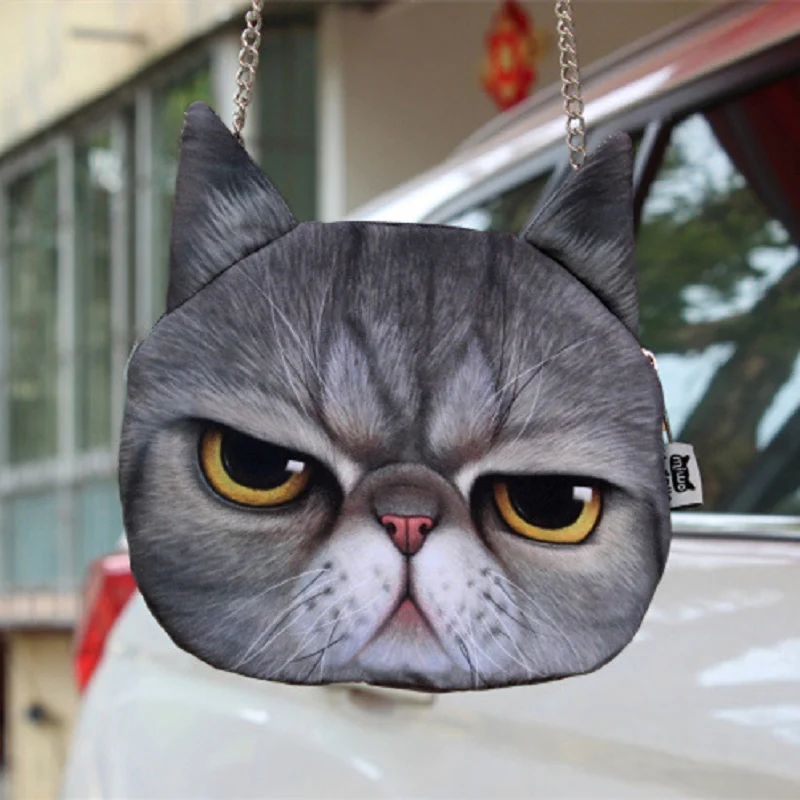 Creative Cartoon Cat Dog Cosmetic Storage Bag Personality 3D Animal Cat Tiger Lion Head Women Handbags With Chain