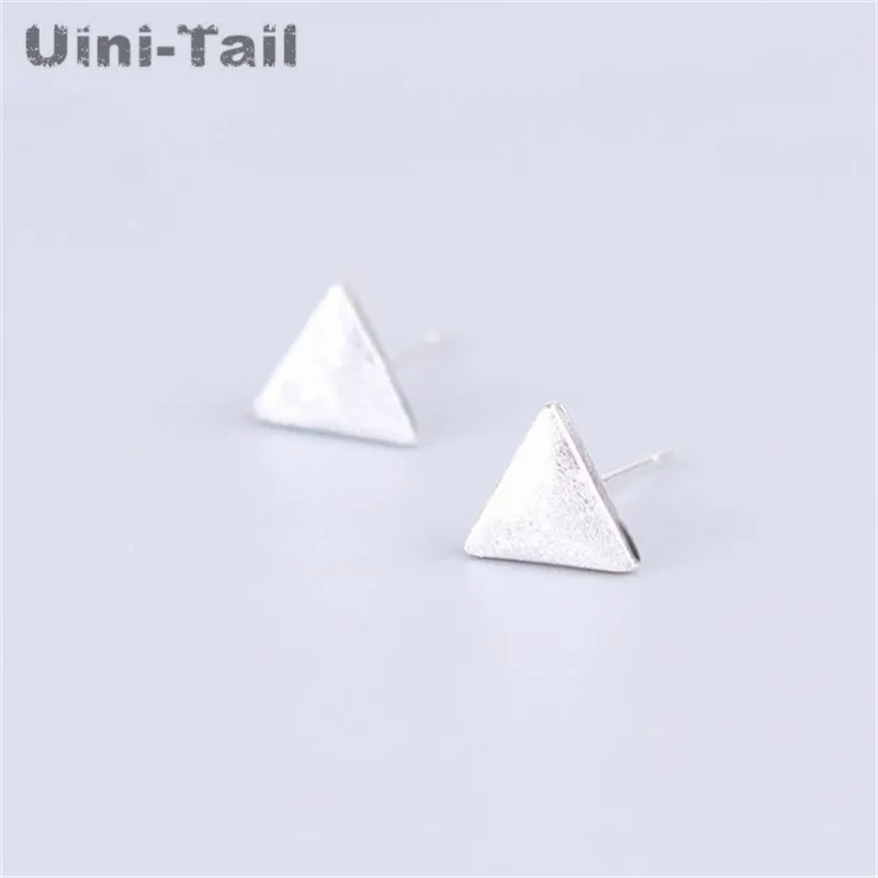 Uini-Tail 925 Tibetan silver Stud Earrings Simple Fashion Girls Brushed Triangle Stud Earrings Brushed Scrub Earrings Wholesale