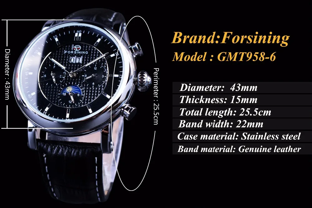 Forsining Luxury Casual Design Moonphase Calendar Display Mens Automatic Fashion Top Brand Luxury Mechanical Male Wrist Watches