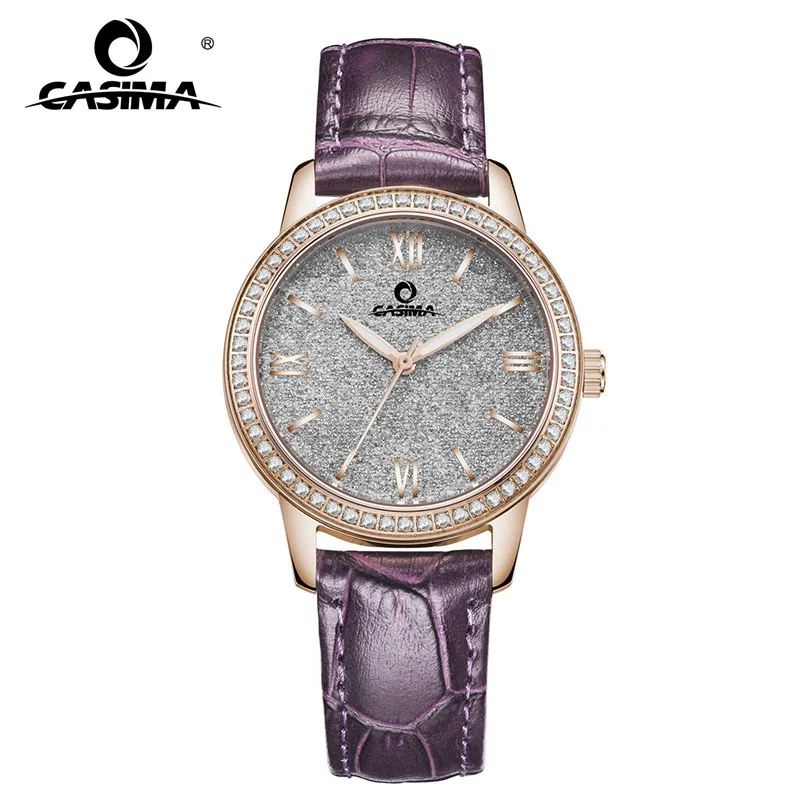 2020 New Fashion Elegant Women's Watch Stainless Steel Ladies Watch with Rhinestone Red & Purple Leather Strap Waterproof 6602