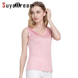 SuyaDream Women Tank tops 100% Natural Silk Solid Sleeveless V neck Vests 2022 Summer Pink Blue Shirts