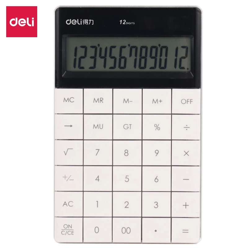 Deli 1589 Desktop Calculator Student Office Colorful 12-bits Large-button Multifunctional Dual Power Supply Electric Calculator