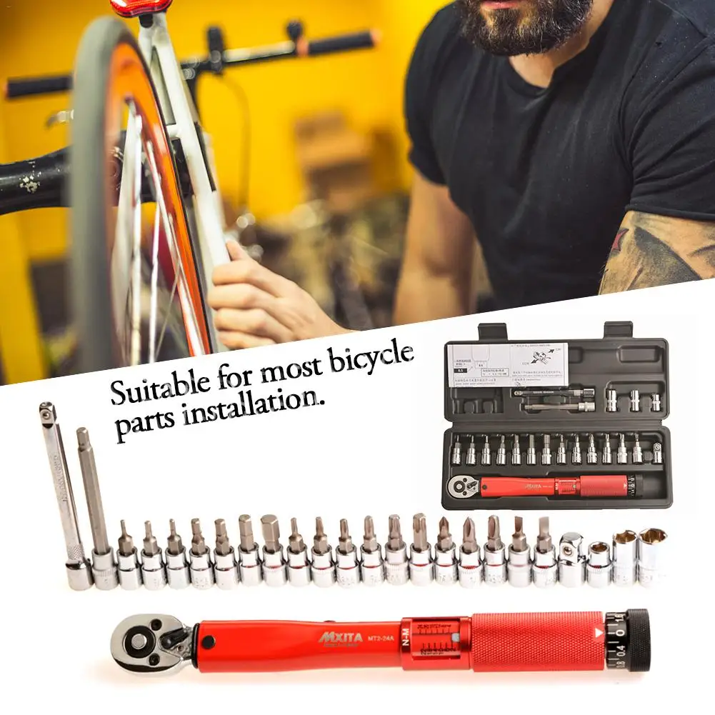 25 Sets Bicycle Bike Torque Wrench Set, 1/4 2-24Nm Polished Chrome Steel Bicycle Torque Tool For Road & Mountain Bikes - 2 Sizes