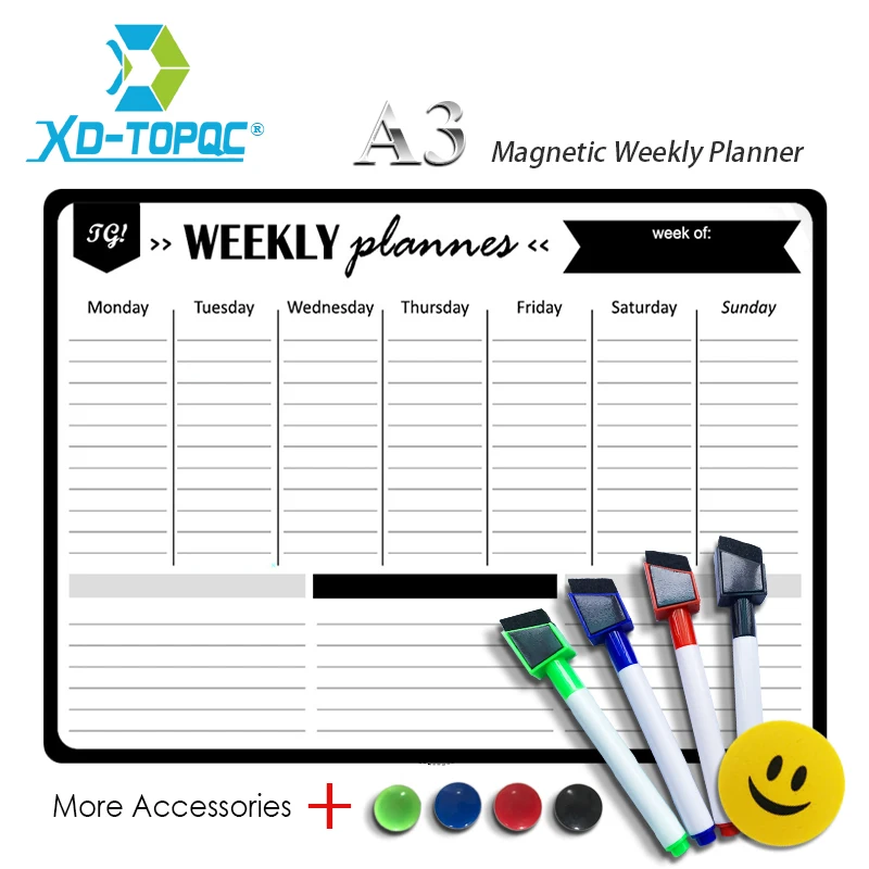 A3 Magnetische Wekelijkse Planner Whiteboard Magneet 29.7*42Cm Flexibele Dagelijks Bericht Tekening Koelkast Wit Bulletin Board