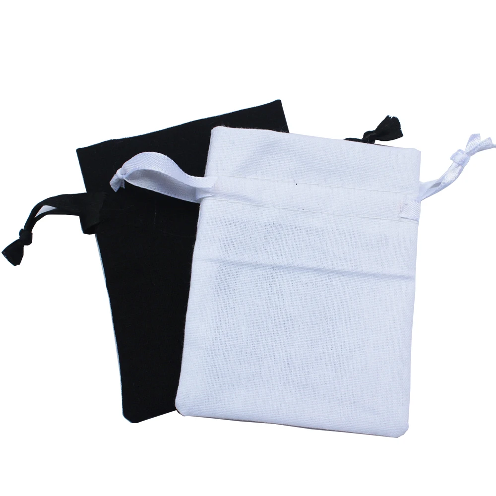 (50pcs/lot)  125g/m2 black & white drawstring promotional bags cotton drawstring pouch recycle bag customize