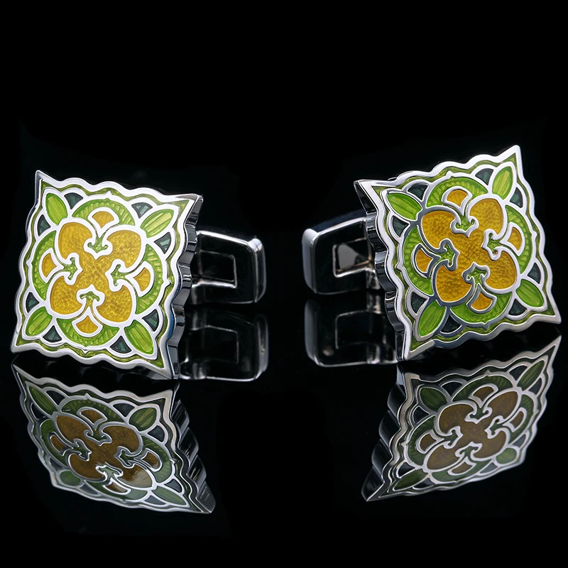 KFLK Jewelry French shirt cufflink for mens Brand Green enamel Fashion cuff link button Luxury High Quality male  guests