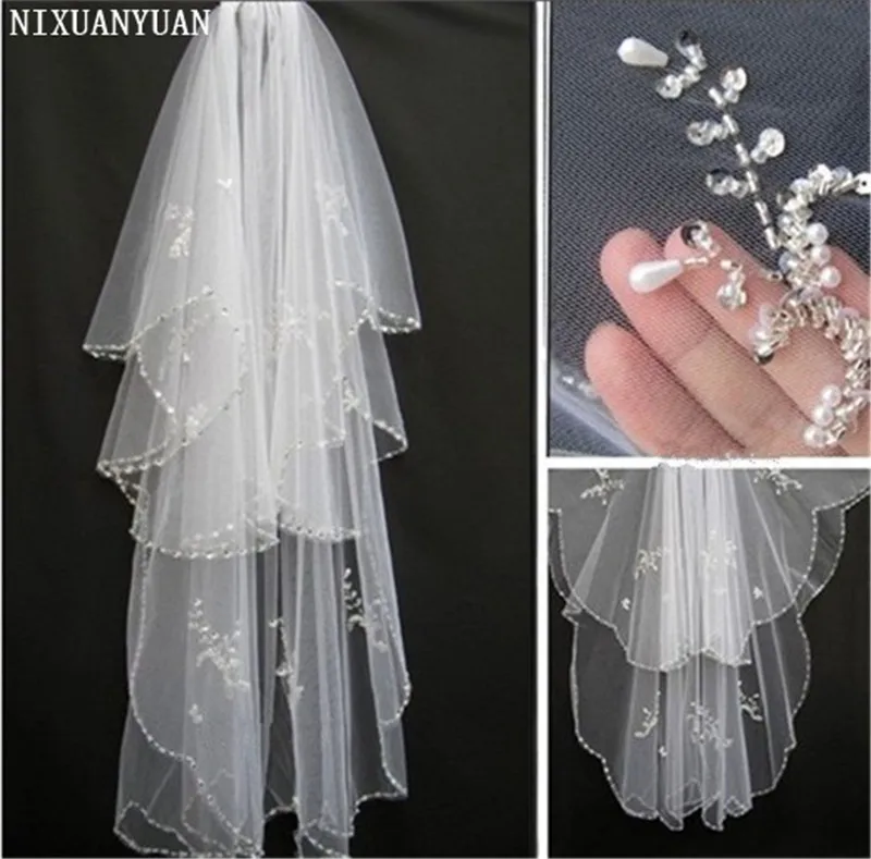 NIXUANYUANเจ้าสาว2021 New Hotsale Veilsสำหรับเจ้าสาวขอบคริสตัลBeaded Wedding Veil Veus De Noiva Cathedralผ้าคลุมหน้างานแต่งงาน