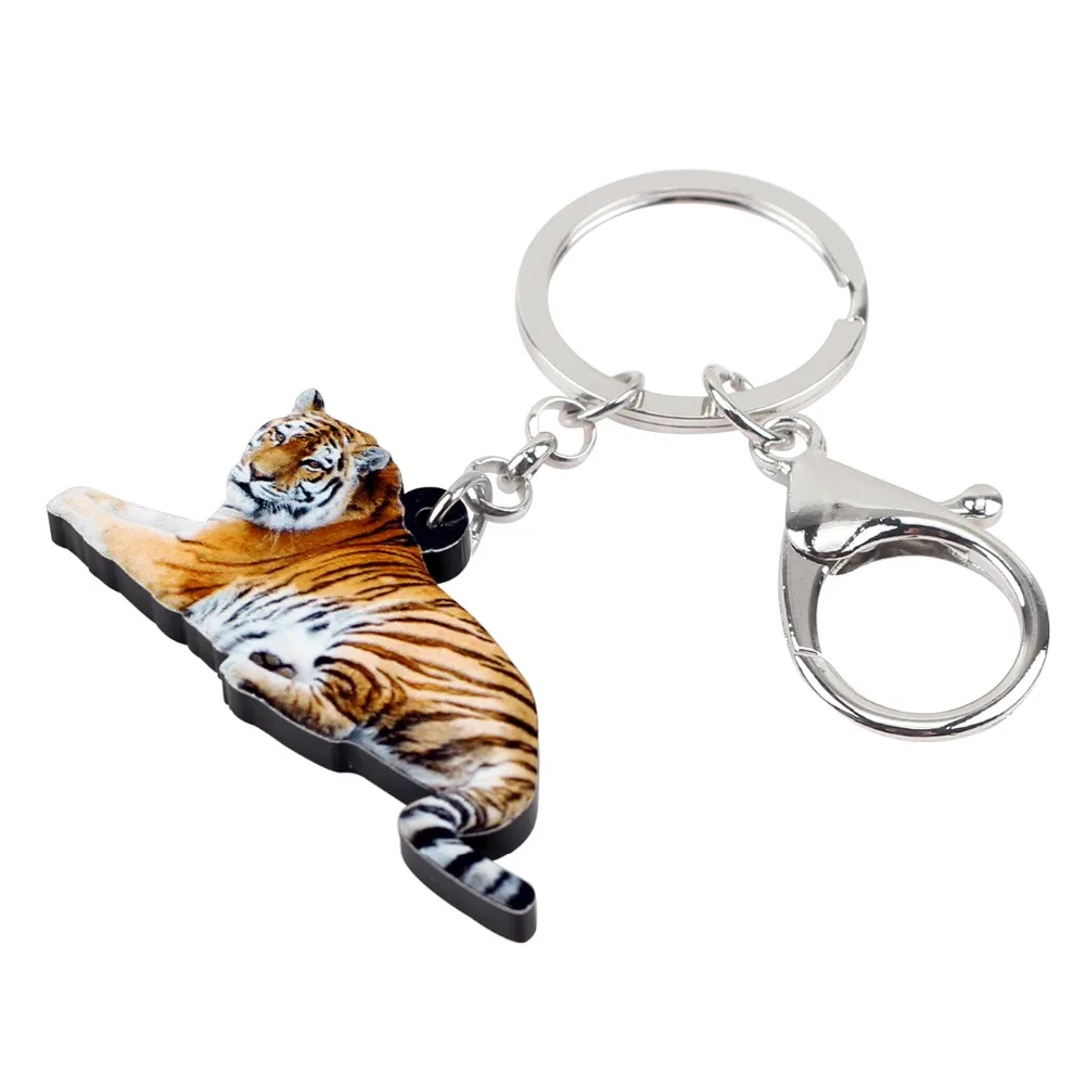 Bonsny Acrylic Elegant Jungle Tiger Key Chains Keychains Rings Wild Animal Jewelry For Women Girls Handbag Purse Charms Pendant