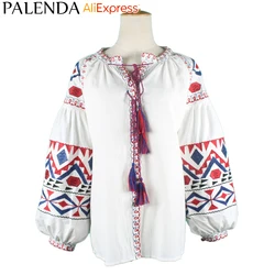 new arrive autumn shirt top blouses women leisure bohemian embroidery vyshyvanka lantern sleeve wide fit loose size