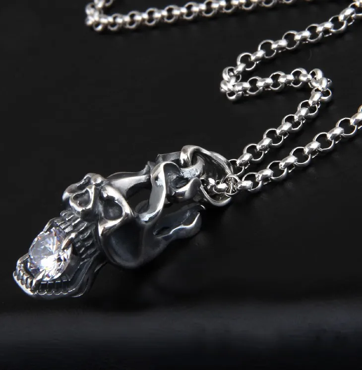 925 Silver Vintage Mature Personality Fashion skull Thai Silver Pendant Men and Women Joker Necklace Pendant