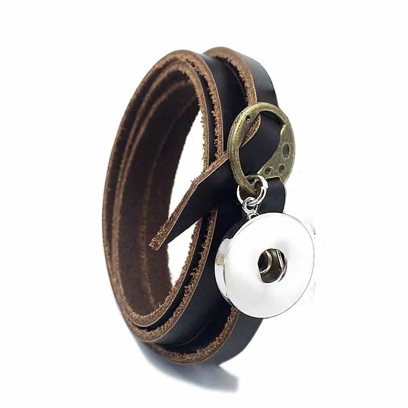 Wholesale 102 Multi-turn Original Genuine Leather Retro fashion Bracelet 18mm Snap Button Charm Jewelry For Women Men 100cm