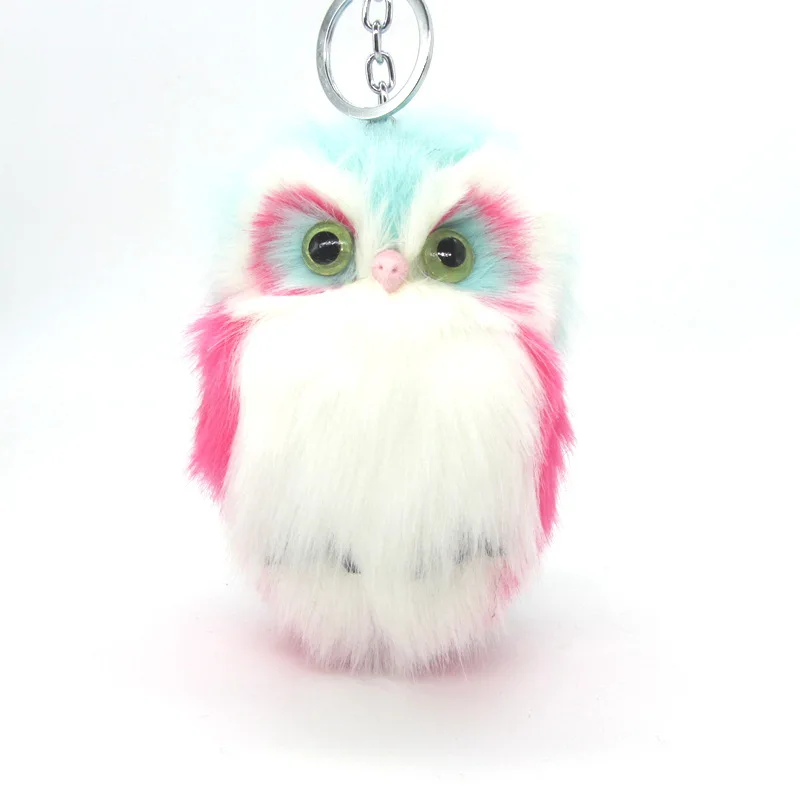 Cute Fluffy Owl Fur Pom Pom Key Chains Ring Woman Fuax Rabbit Fur Owl Bag Charms Keychain Man Car Keyring Jewelry Trinkets Gift