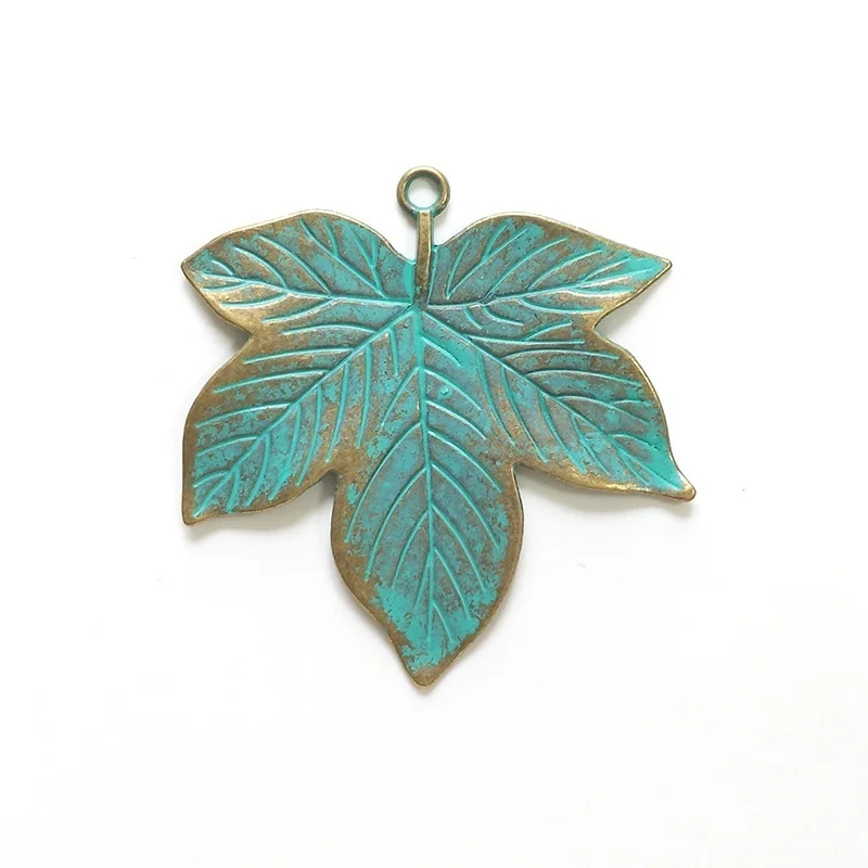 2pcs 60*58MM Retro Patina Plated Zinc Alloy Green Big Maple Leaf Charms Pendants For DIY Accessories