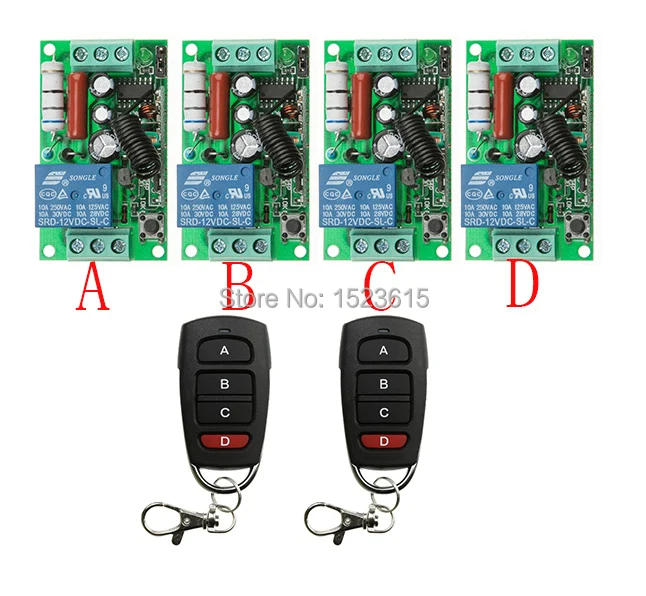 

2016 New AC220V 1CH 1Channe 10A RF wireless remote control switch System teleswitch 2X Transmitter + 4 X Receiver,315/433 MHZ