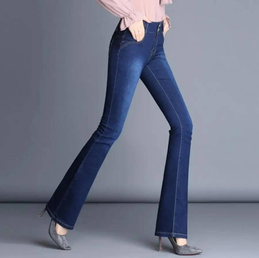 

Women jeans new high waist denim jeans trousers female flare pants femme pantalon s1573