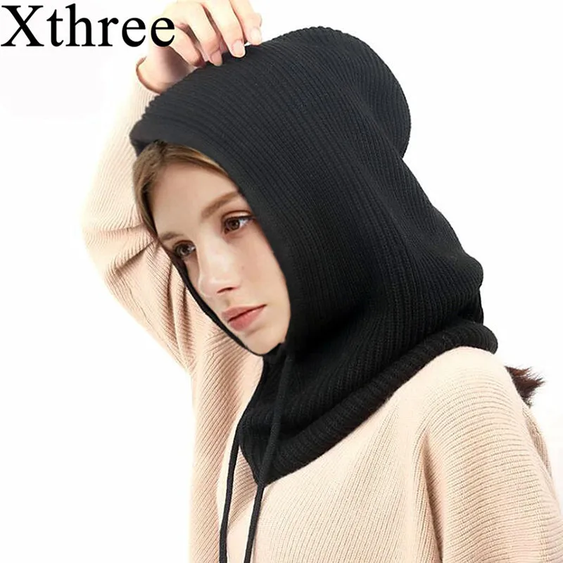 

Xthree Cashmere Winter Women's Hat and Scarf Knitted Skullies Beanies Hats For Women Men Cap Solid Bonnet Mask Brand Hat
