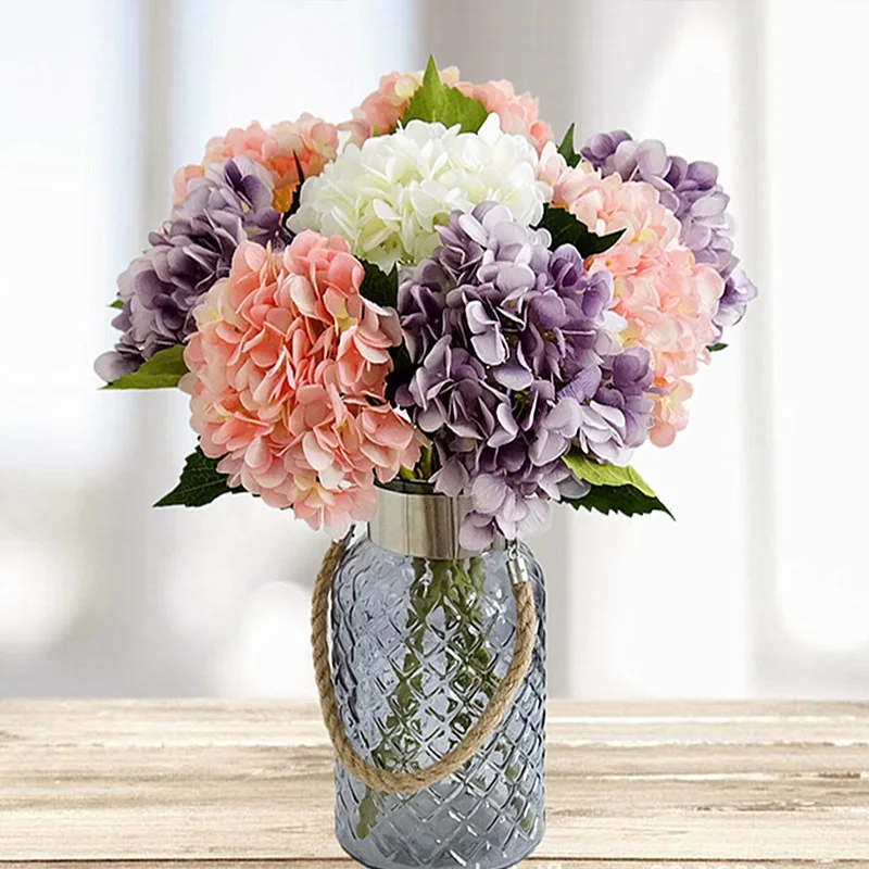Künstliche Blumen Günstige Seidenhortensien Brautstrauß Hochzeit Heim Neujahrsdekoration Zubehör für Vasen-Pflanzen-Arrangements – Detail 2