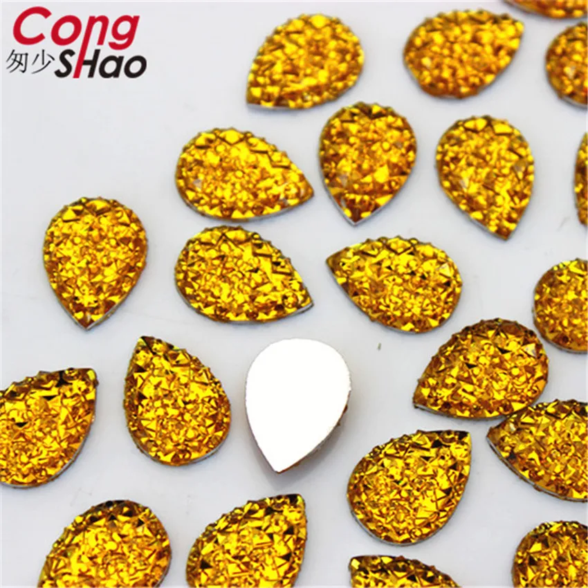 زينة راتنج مسطحة الظهر على شكل قطرة ، أحجار بلورية ملونة ، إكسسوارات مجوهرات ، 10 × 14 ، ZZ411 ، حجر الراين