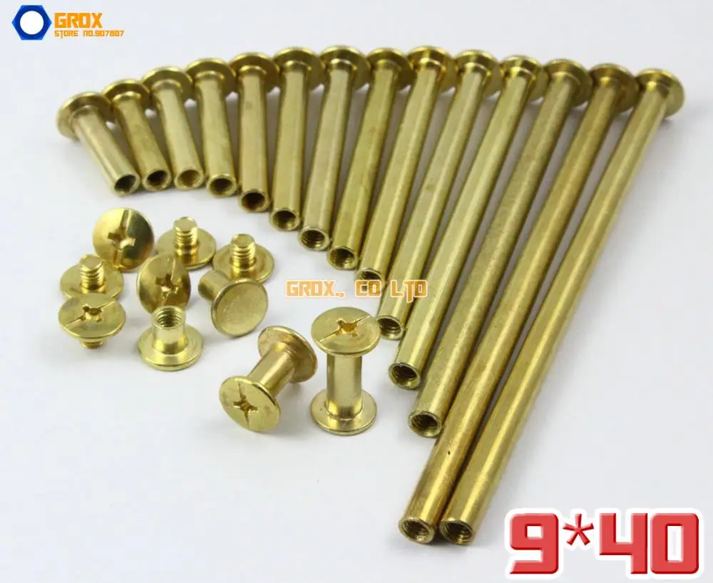 

30 Pieces 9 x 40mm Brass Plated Chicago Screw Stud Rivet Belt Strap Fastener (5mm Shank Diameter)