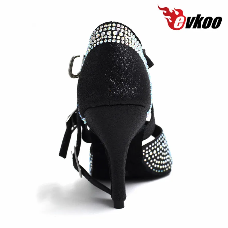 Evkoodance-zapatos de baile para mujer, calzado profesional de tacón alto de 8,5 cm, color carne negra con piedra de imitación, US4-12, para Salsa, Wowen Evkoo457