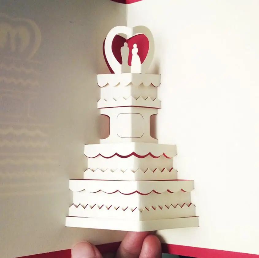 10pcs 3D Creative 3-Layers Cake Handmade Kirigami Origami Wedding Party Invitation Cards Greeding Birthday Postcard