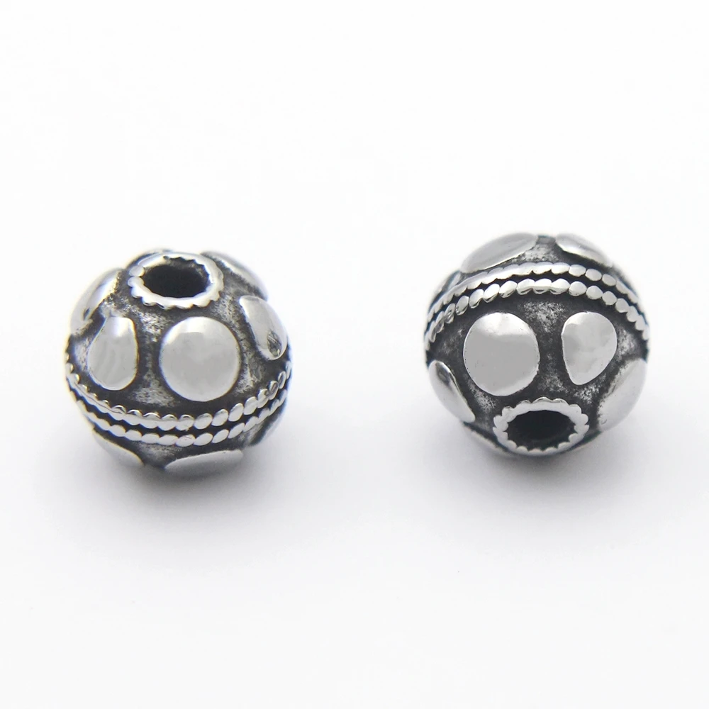 2.0mm Hole 316l Stainless Steel Vintage Engrave Ball Bead Fit Original Charm Bead Bracelet DIY Jewelry Making Gift (Only Bead)