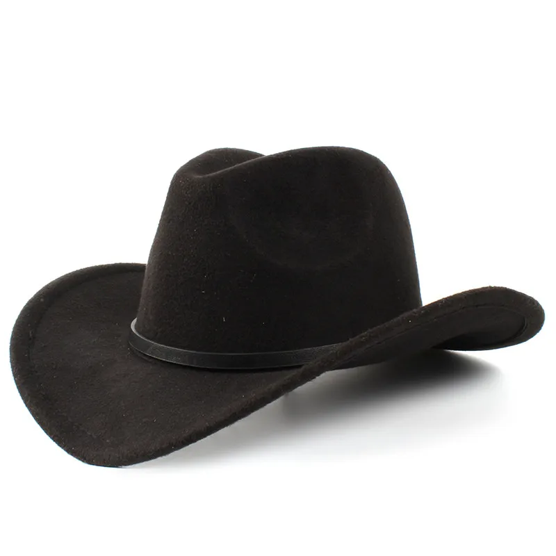 

Mistdawn Fashion Women Men Wool Blend Wide Brim Western Cowboy Hat Cowgirl Cap Black Leather Belt Size 56-58 cm ATB