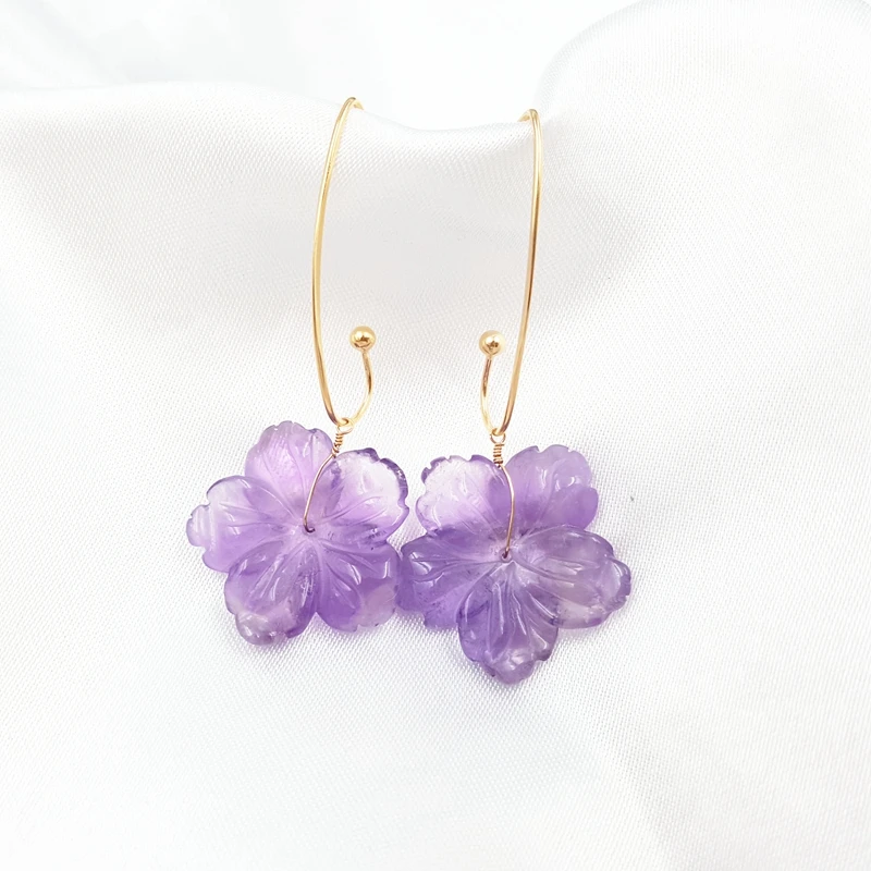 Lii Ji Natural Stone Lavender Amethyst Flowers 925 Sterling Silver 18K Gold Plated Drop Dangle Earrings Women Gift Dropshipping