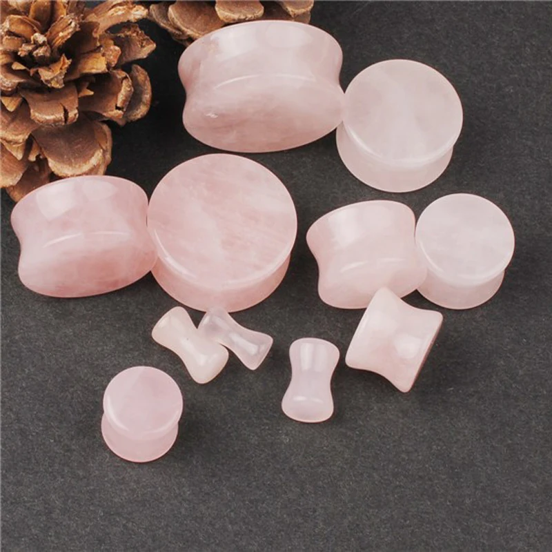 Ear Expander Body Piercing Jewelry Pair Rose color Quartz Organic Flesh Tunnels Stone Ear Plugs Ear Gauges Expander Stretcher