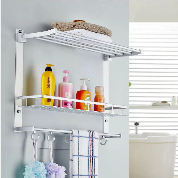 Vidric Aluminum Shelves Movable Shower Shelf Bath Rack With Hooks Towel Hanger Shampoo Storage Holder Bath Wall Shelf 7842