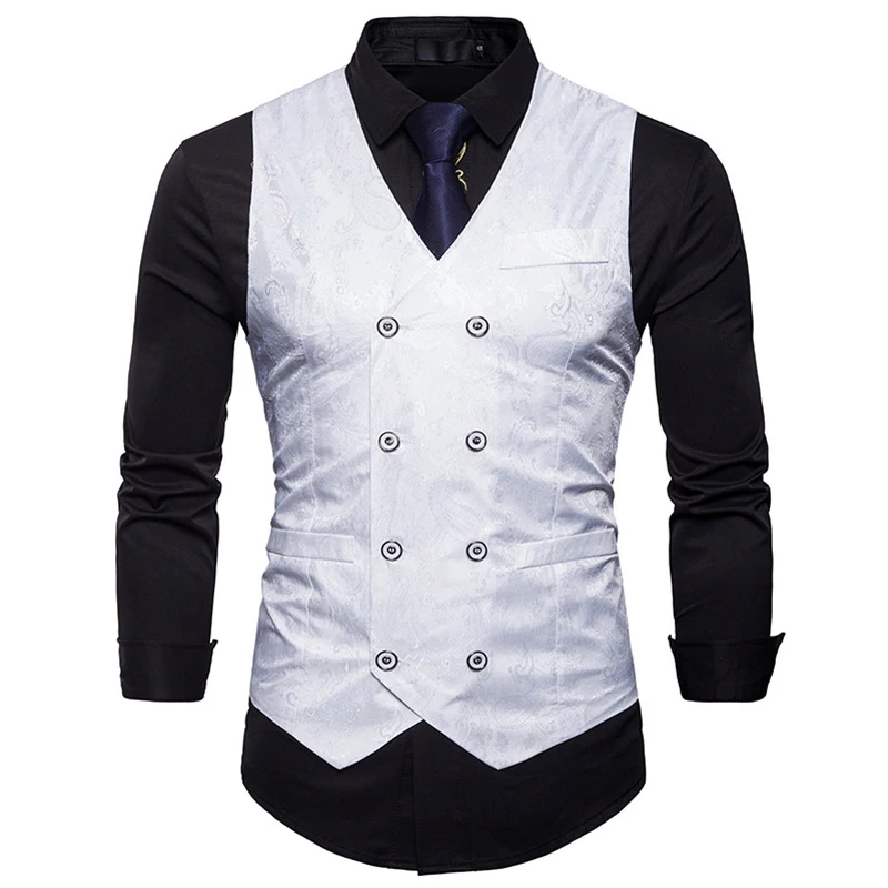 Men\'s Gentleman Formal Slim Fit Double Breasted Dress Suit Vests 2022 Fashion Paisley Print Men Vest Waistcoat Colete Masculino