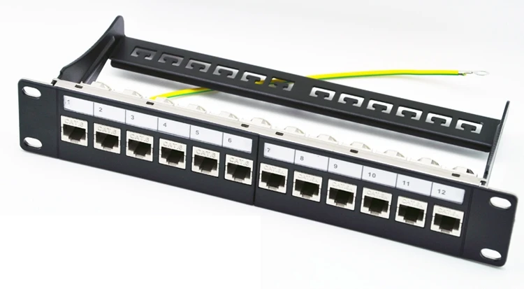 10inch 12 port Cat6a Patch Panel Loaded Cat6a Keystone Jack&Cable Management Bar