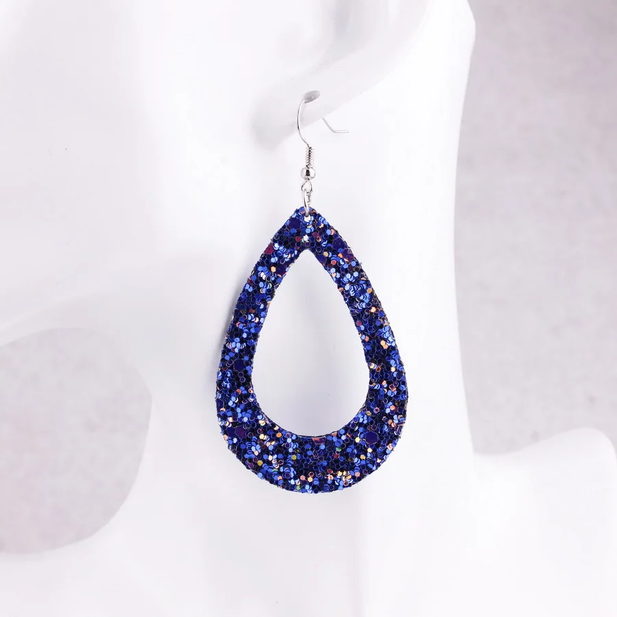 Large Hollow Out Glitter Leather Teardrop Earrings New Fashion Jewelry Red Earrings for Women