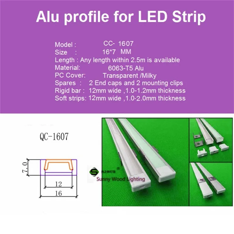 Imagem -02 - Perfil de Alumínio de 2m de Comprimento Barra de Led de 2m com Faixa de 5050 Cobertura Leitosa Transparente para Pcb de 12 mm Luz Fina do Armário 10 Peças de