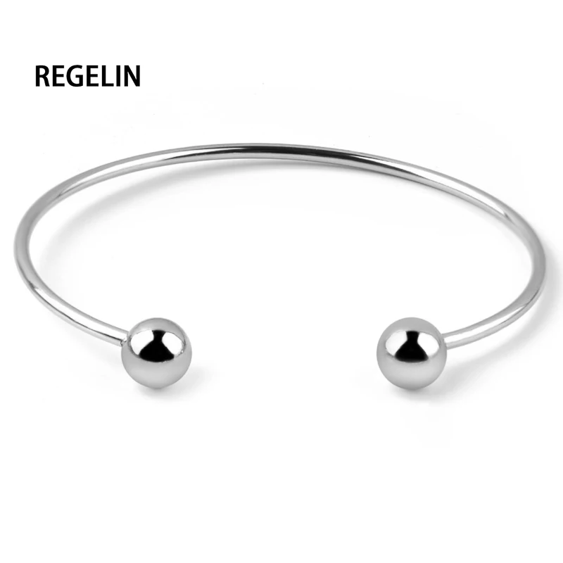 REGELIN 5pcs/lot European Silver Color Adjustable Cuff Open Bangles for Women Expandable Wire Bangles Bracelets With Bead Charms