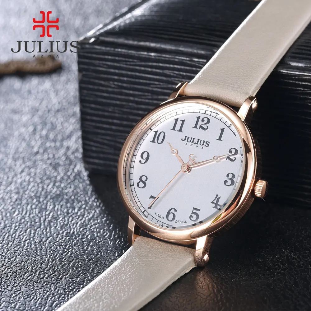 JULIUS Ladies Watches Top Brand Luxury Dark Green Simple Casual Dress Leather Strap Silver Rose Gold Arabic Number Montre JA-949