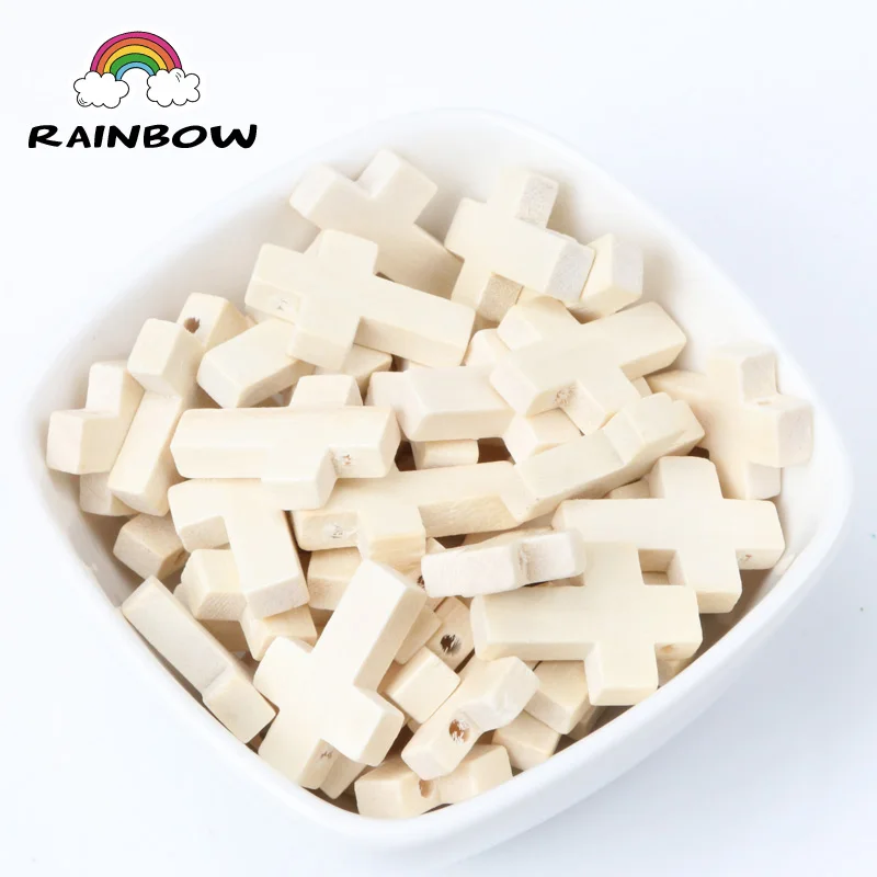 Faceted Natural Wooden Colors Cross Shape Spacer Beads For Jewelry Making DIY 22x15mm 50Pcs