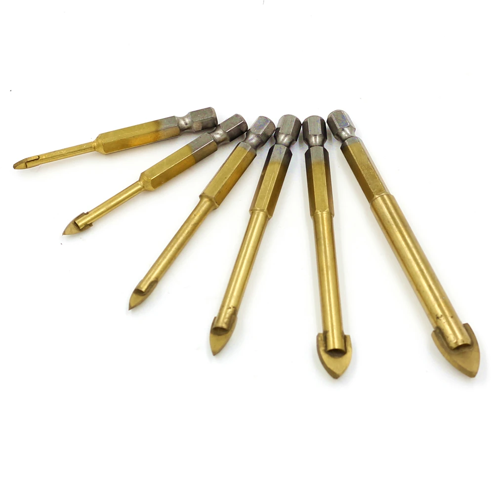 Juego de brocas de carburo de tungsteno, vástago hexagonal de 1/4 pulgadas, para broca de lanza cruzada de 4mm, 5mm, 6mm, 8mm, 10mm y 12mm, 6 unids/set