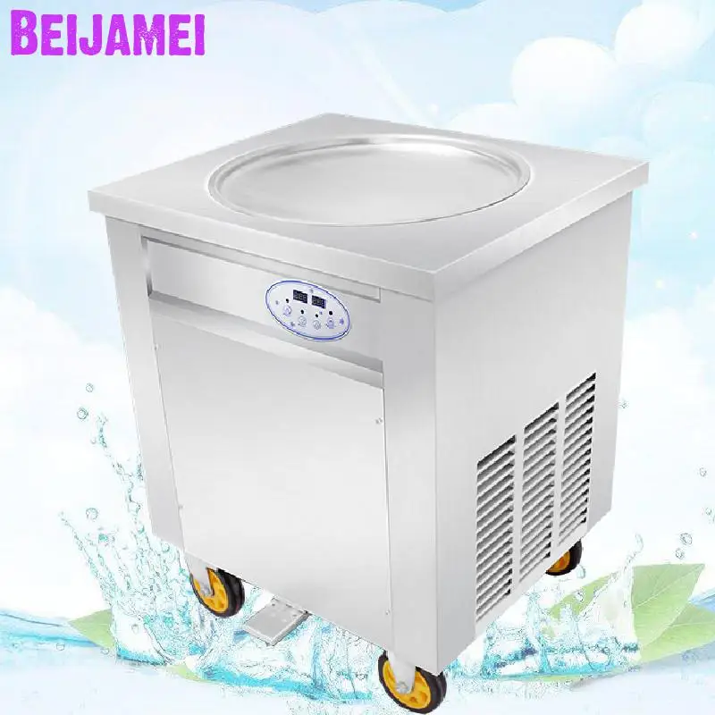 

BEIJAMEI Wholesale Big Round Pan Thai Fry Ice Cream Rolls Machine 110v 220v electric fried rolled yogurt maker 45cm 50cm