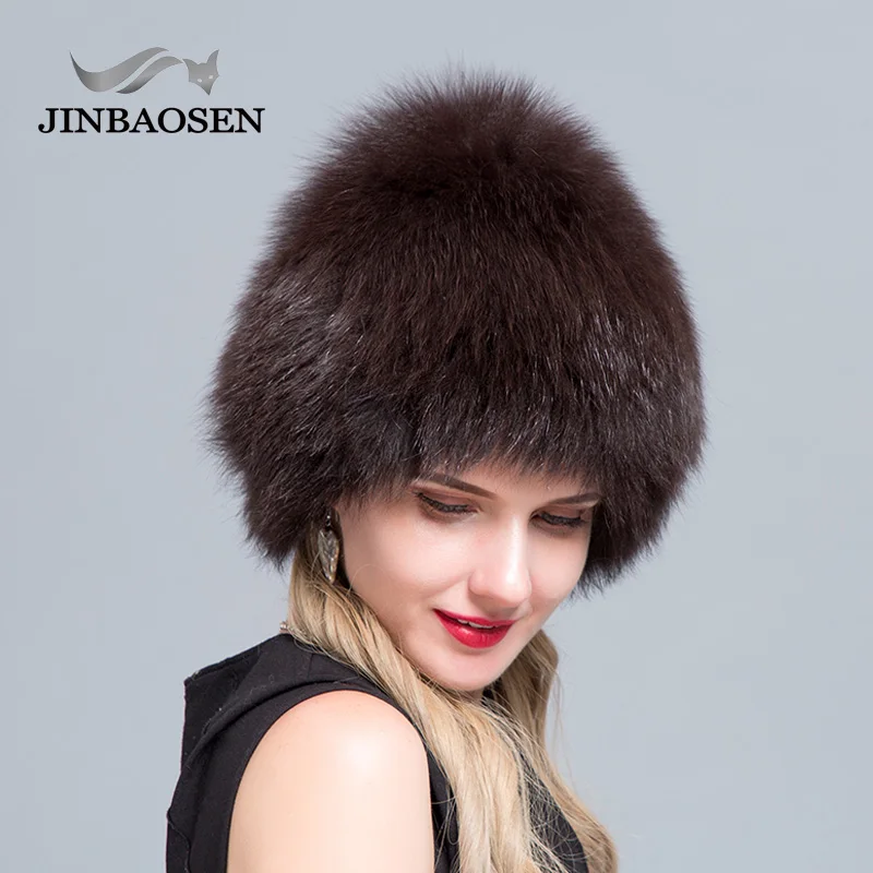 JINBAOSEN  Women\'s Fur Hat Natural Fox Hat Winter Thic and Warm Ears Fashionable Knitted Ski Caps