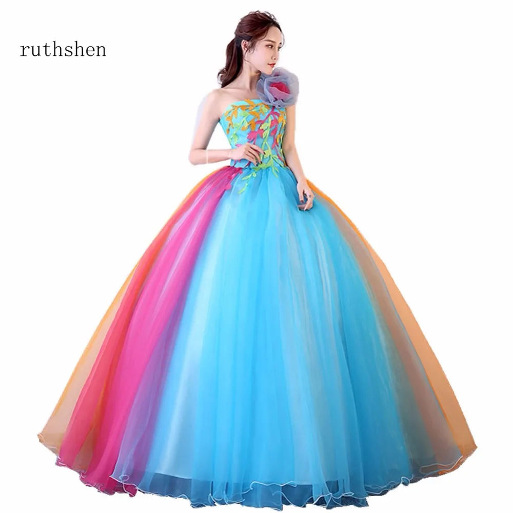 

ruthshen Romantic 2023 Colorful Organza Ball Gown One Shoulder Quinceanera Dresses Beautiful Party Flowers Dresses Vestidos 2023