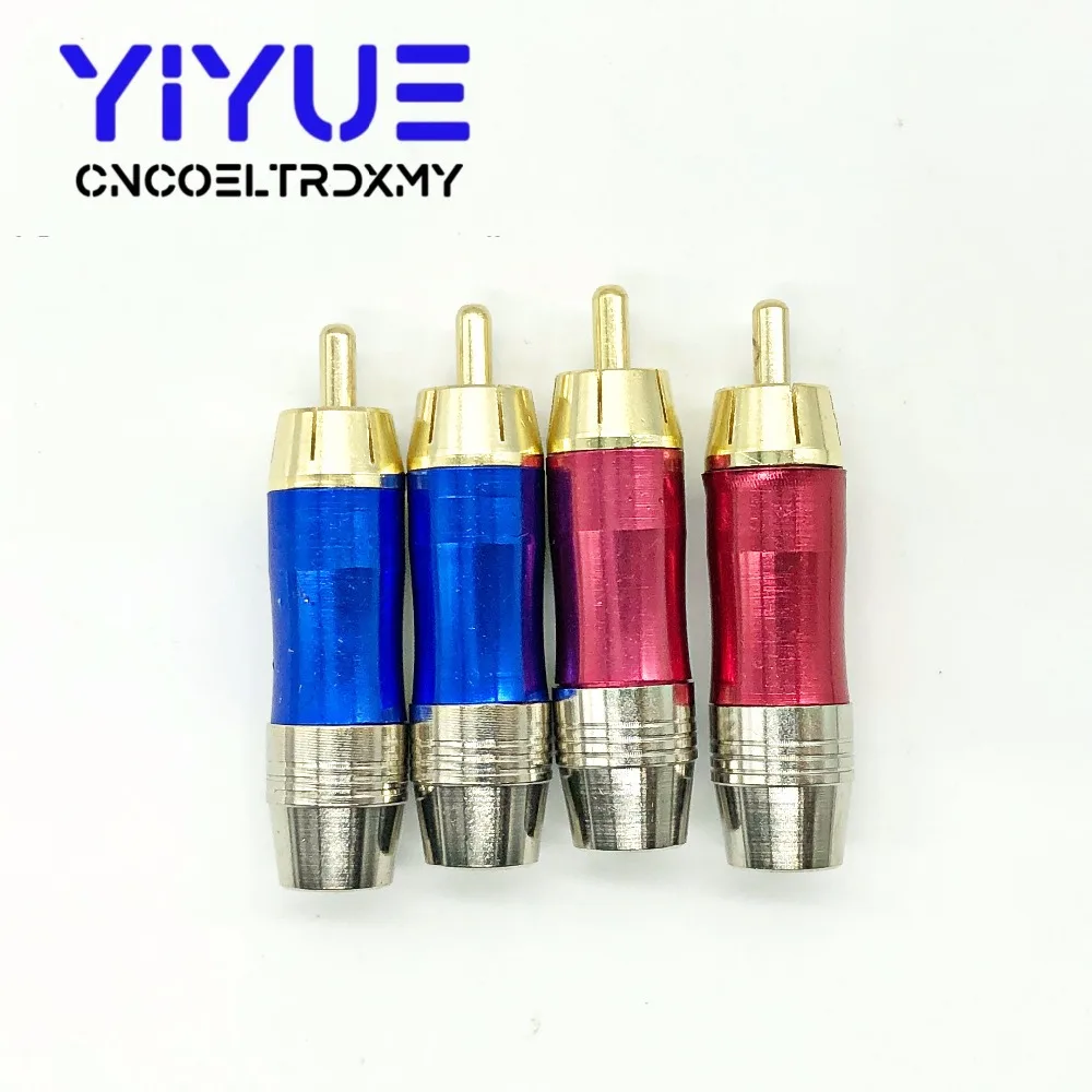 4Pcs Gold Plated RCA Connector Plug Audio Male Connector AV video head Red+Blue