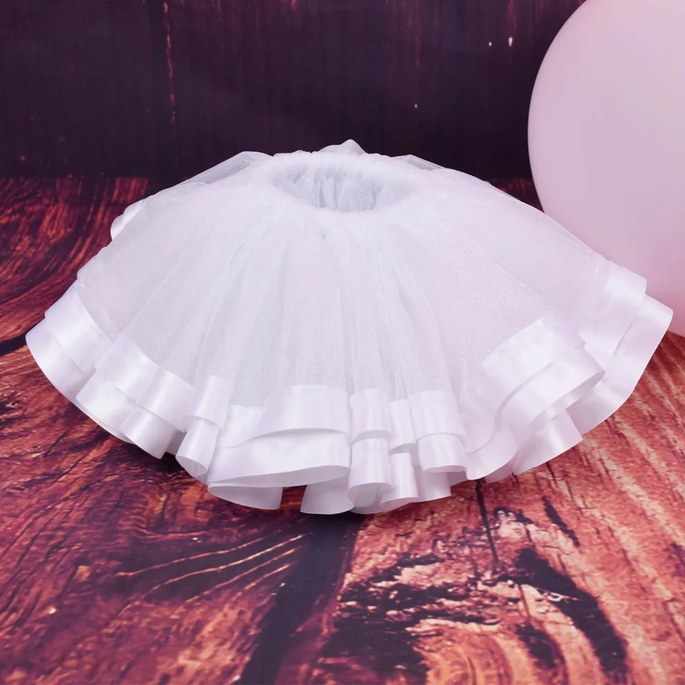 New Arrival Pure White Baby Girl Extra Fluffy Tutu Skirt Girls Birthday Party Costum Ribbon Tulle Tutus Cake Smash 6mths-3T 4T