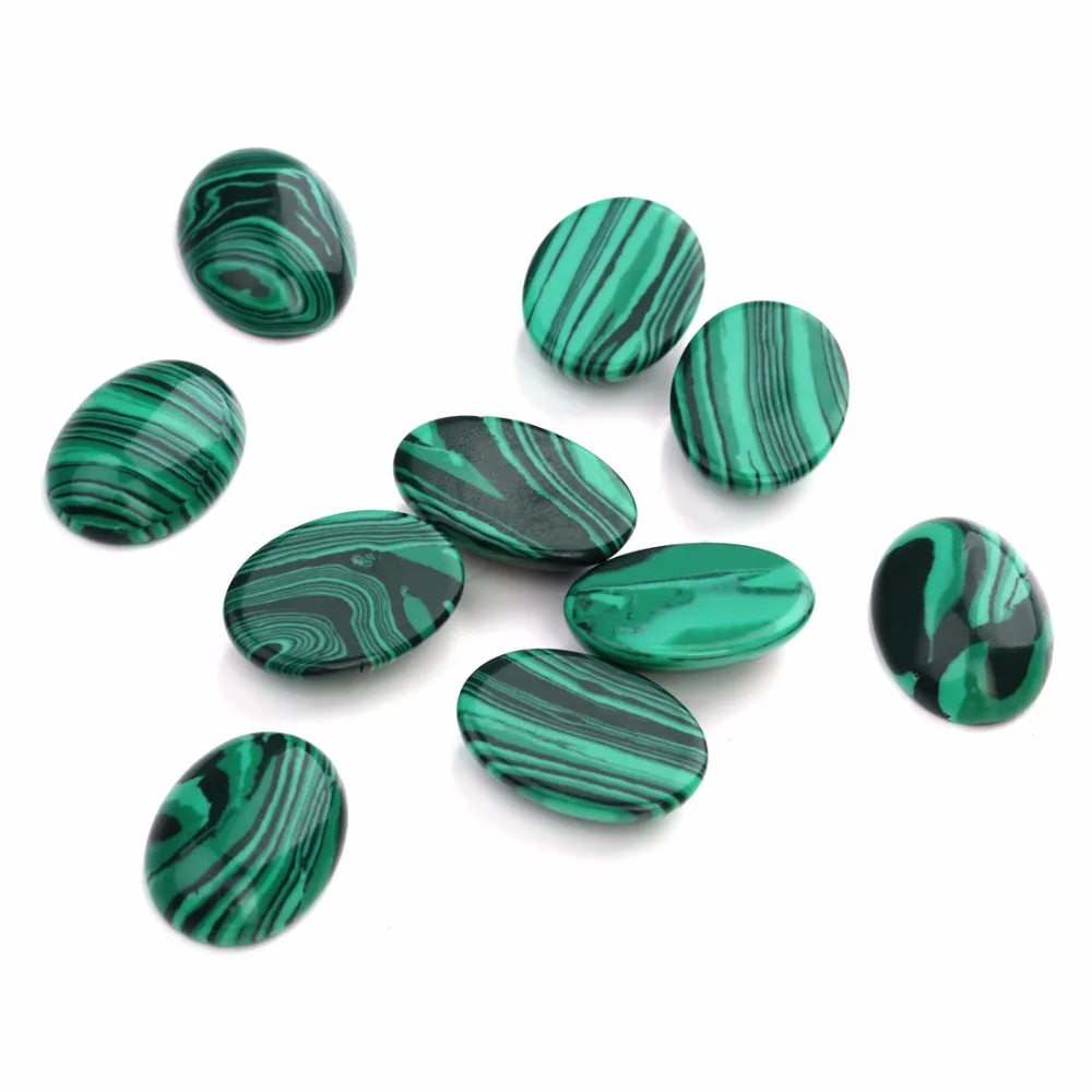 Wholesale 10pcs/lot Natural Bulk Beads 10x14 13x18mm Flat Back Oval Cabochons Cameo Malachite Stone Beads for Jewelry Makings