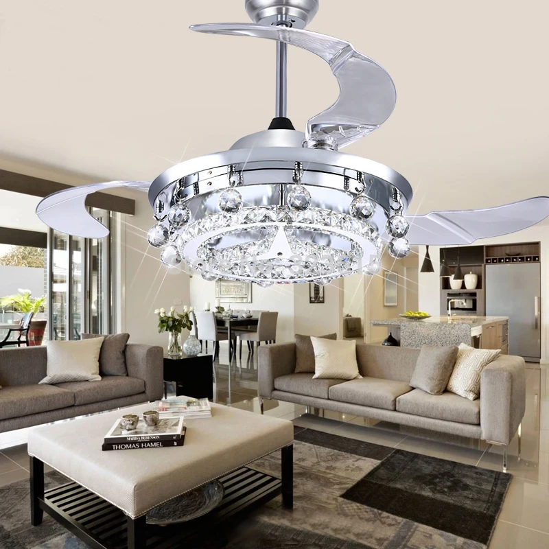 

LED Fan Crystal Chandelier Dining Room Living Room Fan Droplights Modern Wall/Remote Control Crystal Chandelier Lights